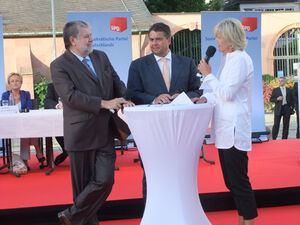 Anke Hlauschka interviewt Kurt Beck und Sigmar Gabriel in Worms