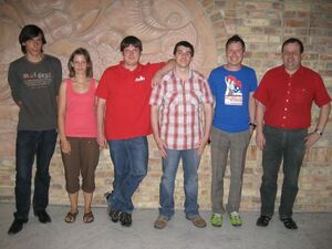 Einige der Konferenzteilnehmer(von links nach rechts): David, Julia, Daniel, Benjamin, Peter und Jürgen (Chef Kreis-SPD)